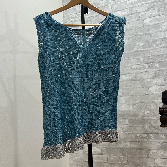 Sweaters - Crochet knit sweater vest with gray trim P2P: 20-21”. Length 24.25”